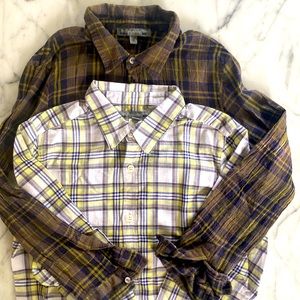 BONPOINT Button Up Long-sleeved Collar Unisex Plaid Shirt Youth 8